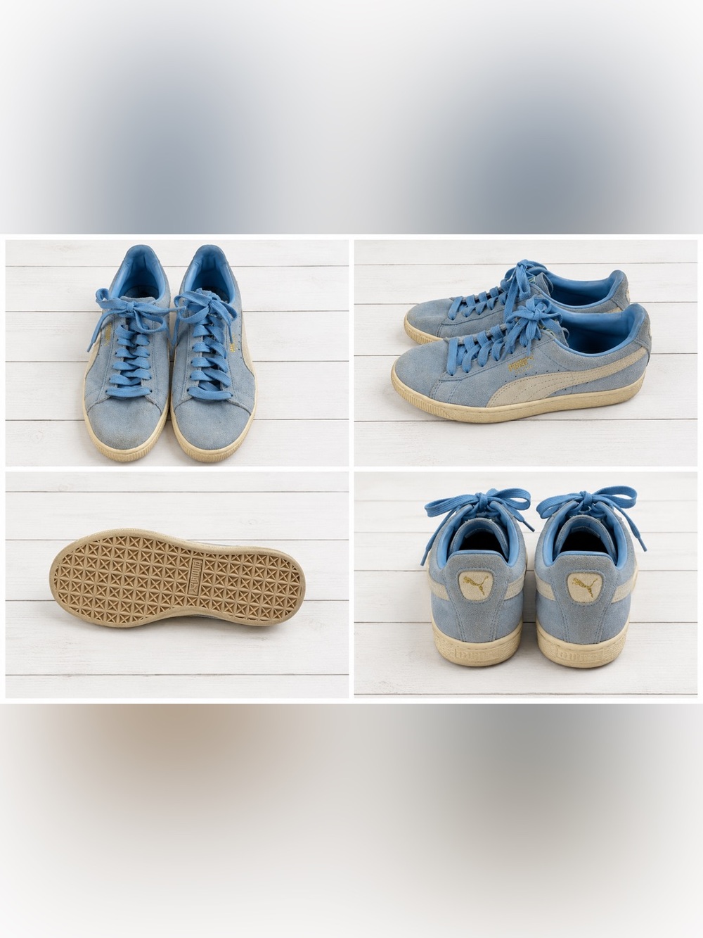Puma Suede Low-Top Sneakers in Sky Blue and Cream